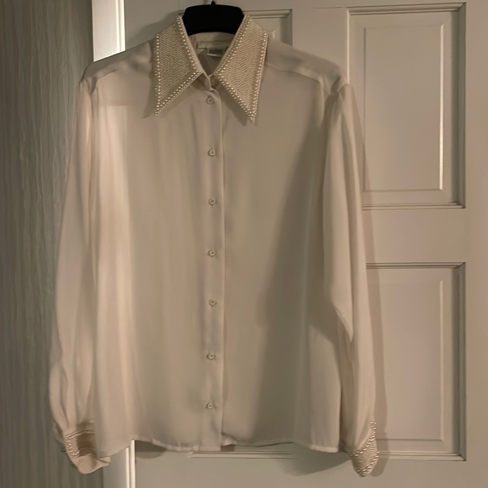 Rampage sheer button brown shirt with fancy cuffs and collar.
